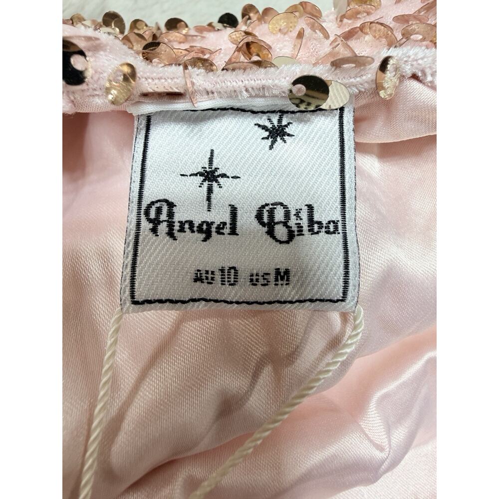 Angel Biba NWT Blush Sequin Mini Dress Rose Gold Cocktail Party Wedding Guest M - Picture 8 of 16